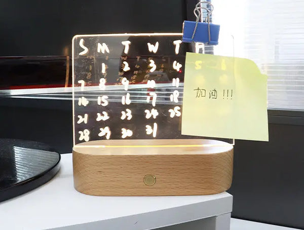 Wood Table Lamp Night Light with Message Board Girl Bedroom Decor - Puck's