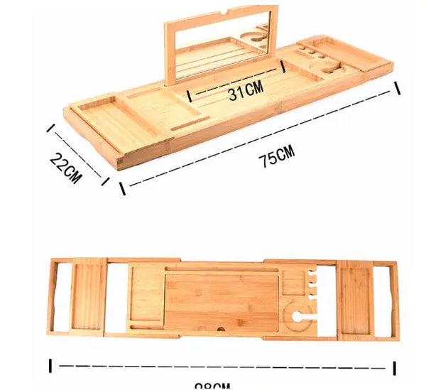 Wooden Bathroom Tray Stretchable Reading Rack Tablet Computer Stand Storage Box - Puck's