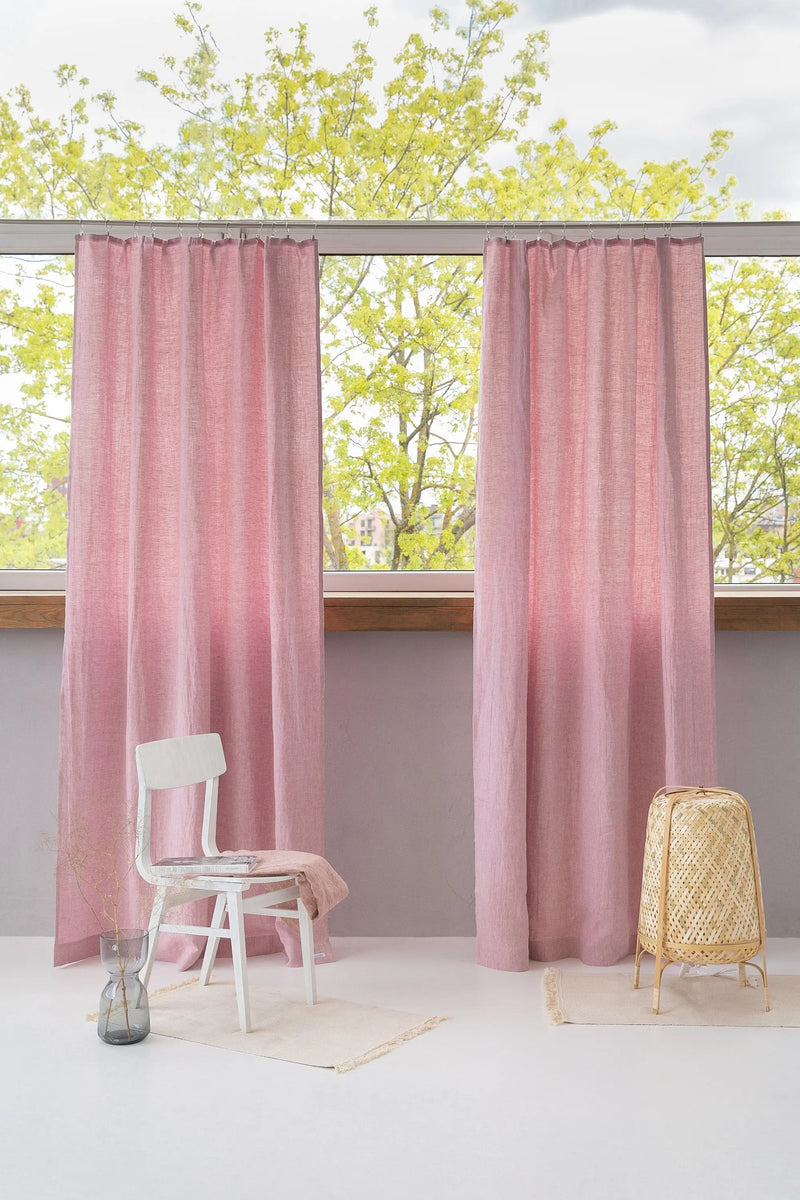 Woodrose linen curtain with pleating tape - Puck's