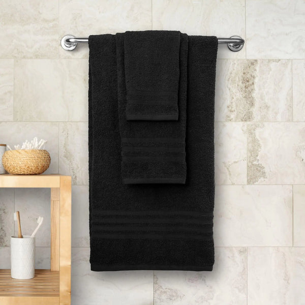 12 Pcs Bath Towel Set for Bathroom Wealuxe Collection Black 100% Cotton Soft - Puck's