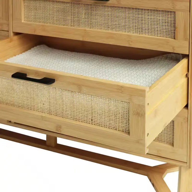 Yellow Bamboo 6-Drawer 47.4 In. W Dresser Rattan Chest of Drawer with Unique Base (29.7 In. H X 15.8 In. L) - Puck's