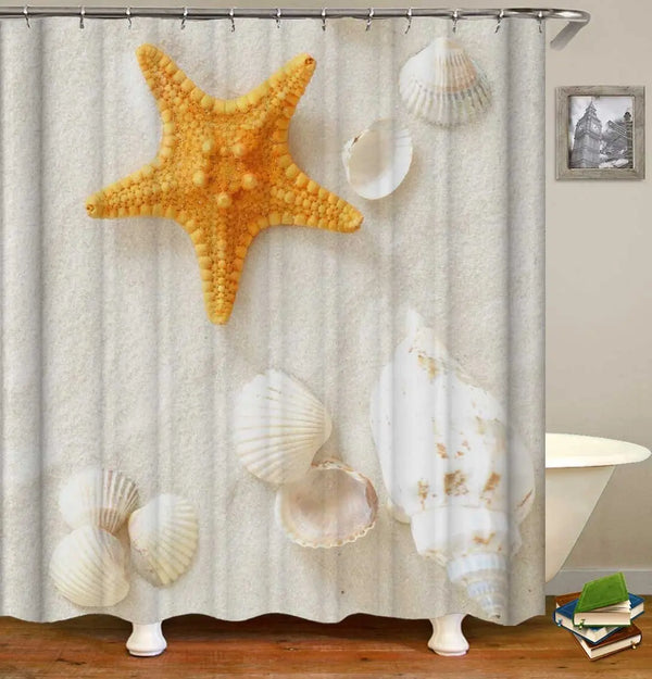 Yellow Starfish And Seashells Shower Curtain - Puck's