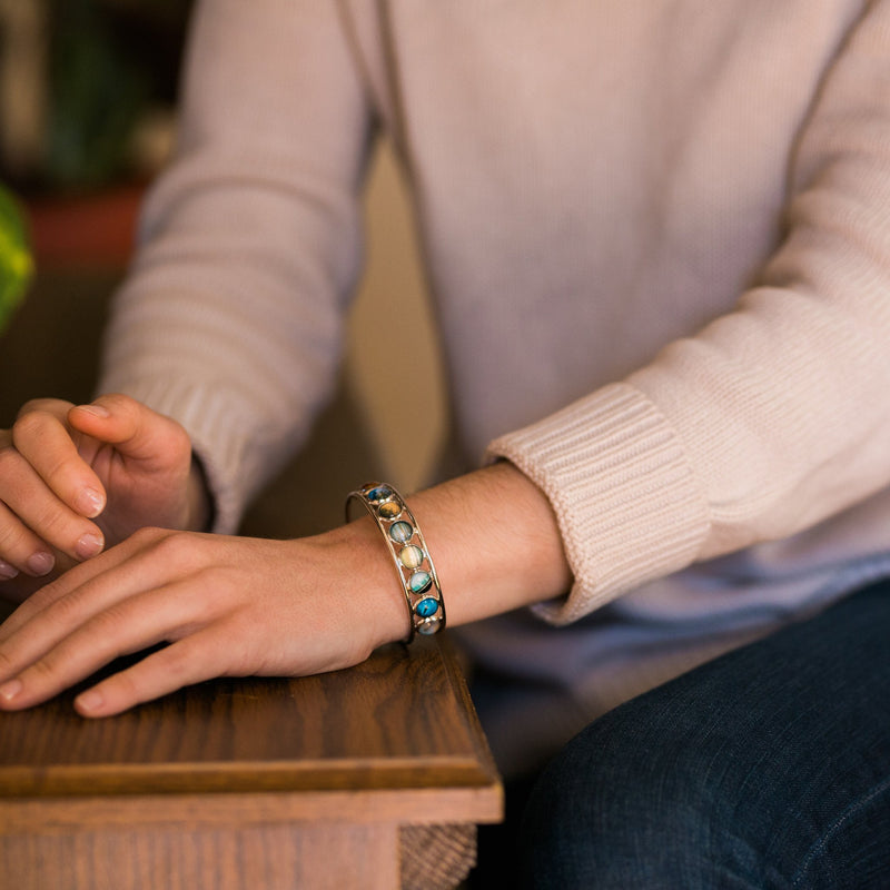 Solar System Silver Bangle Bracelet - Puck's