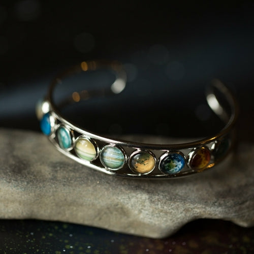 Solar System Silver Bangle Bracelet - Puck's