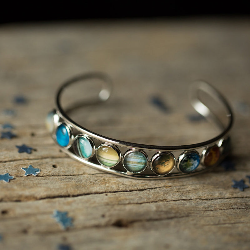 Solar System Silver Bangle Bracelet - Puck's