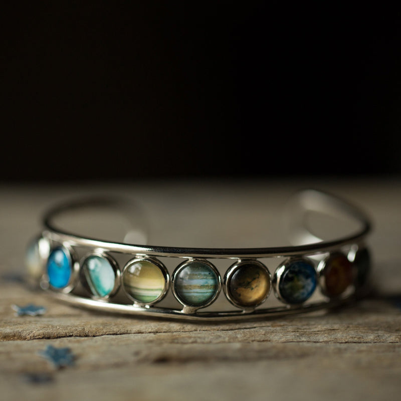 Solar System Silver Bangle Bracelet - Puck's