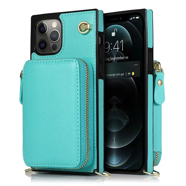 Zipper Wallet Case with Adjustable Crossbody Strap for phone - Puck's