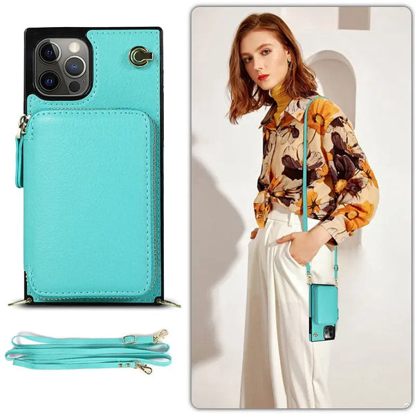 Zipper Wallet Case with Adjustable Crossbody Strap for phone - Puck's
