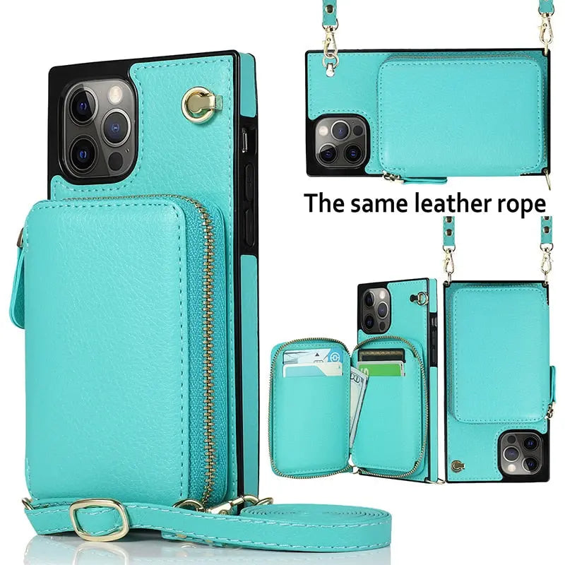 Zipper Wallet Case with Adjustable Crossbody Strap for phone - Puck's