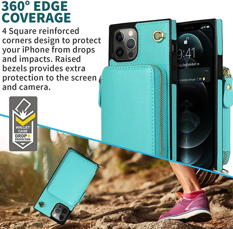 Zipper Wallet Case with Adjustable Crossbody Strap for phone - Puck's