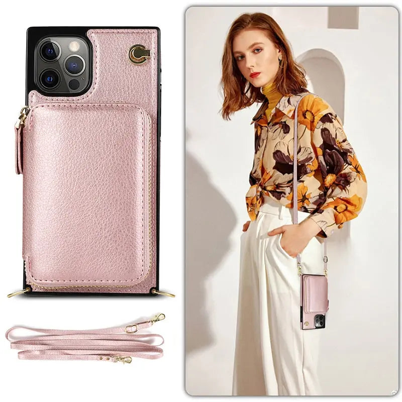 Zipper Wallet Case with Adjustable Crossbody Strap for phone - Puck's