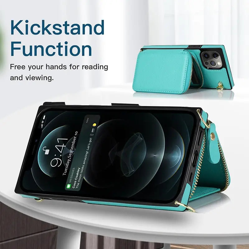 Zipper Wallet Case with Adjustable Crossbody Strap for phone - Puck's