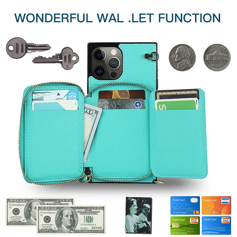 Zipper Wallet Case with Adjustable Crossbody Strap for phone - Puck's