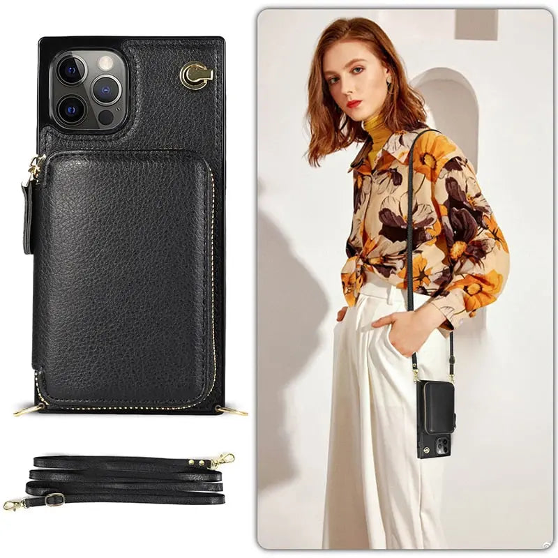 Zipper Wallet Case with Adjustable Crossbody Strap for phone - Puck's