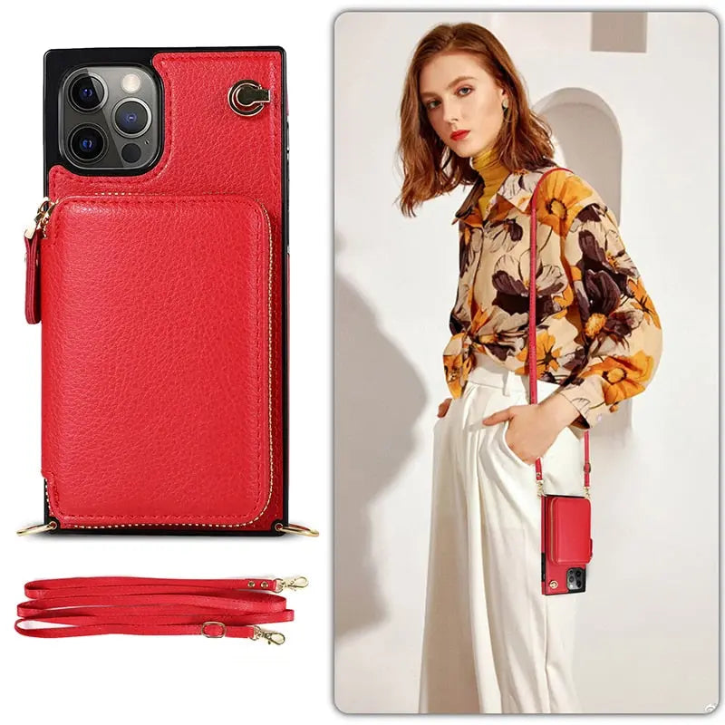 Zipper Wallet Case with Adjustable Crossbody Strap for phone - Puck's