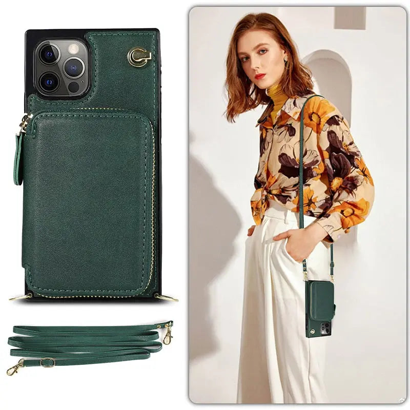 Zipper Wallet Case with Adjustable Crossbody Strap for phone - Puck's