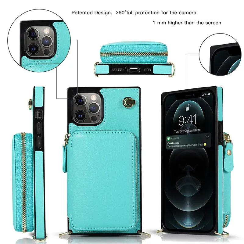 Zipper Wallet Case with Adjustable Crossbody Strap for phone - Puck's