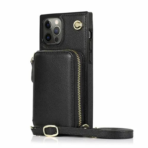Zipper Wallet Case with Adjustable Crossbody Strap for phone - Puck's