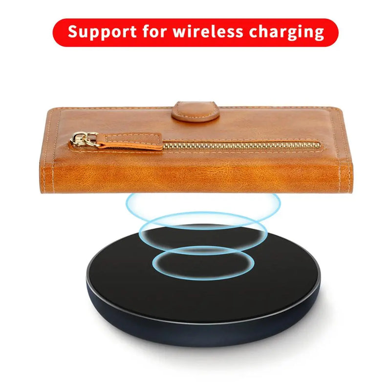 Zipper Wallet Flip Case For iPhone With Wireless Charging Support - Puck's
