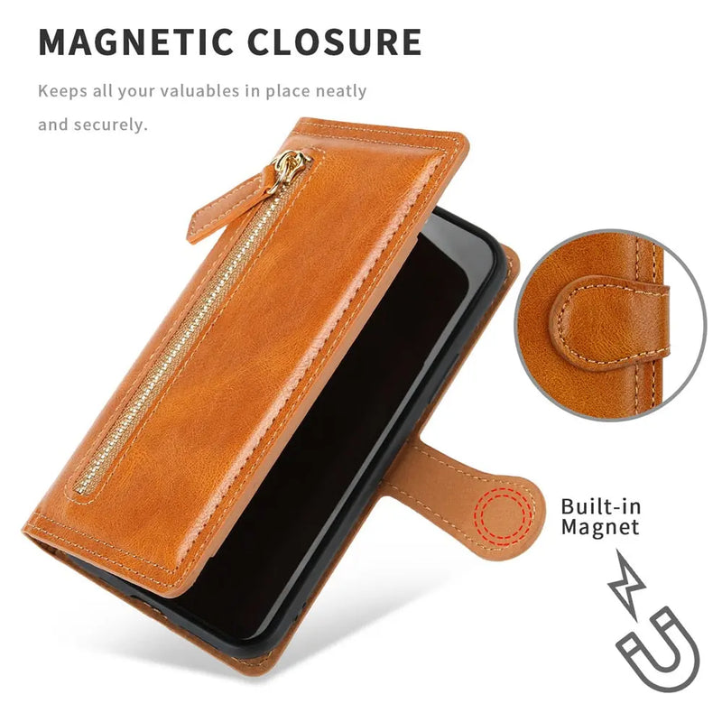 Zipper Wallet Flip Case For iPhone With Wireless Charging Support - Puck's