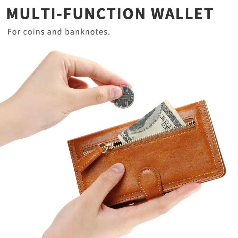Zipper Wallet Flip Case For iPhone With Wireless Charging Support - Puck's