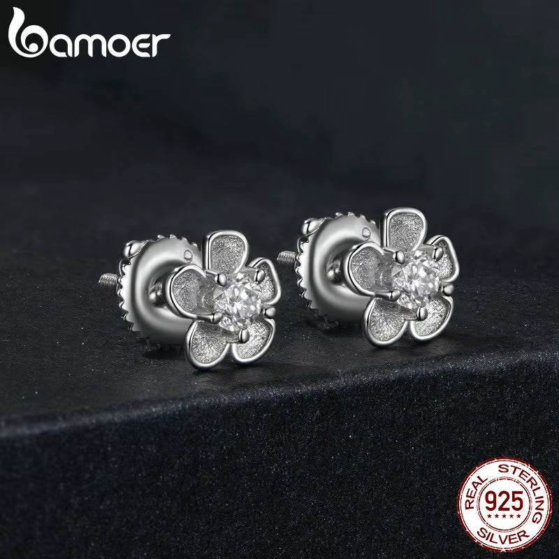 Moissanite 925 Sterling Silver Stud Earrings, Brilliant Sakura Shape VVS1 Clarity Lab Created Diamond Earrings - Puck's