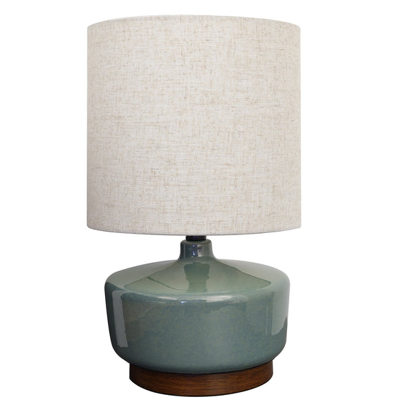 17" Tall Modern Mid-Century Ceramic Table Lamp with Wood Base - Puck's