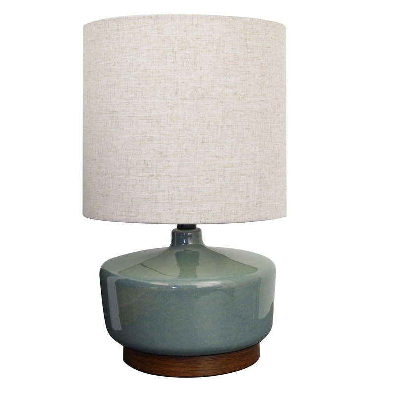 17" Tall Modern Mid-Century Ceramic Table Lamp with Wood Base - Puck's