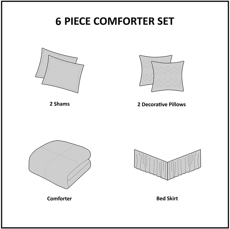 Tesla Cozy Comforter Set Jacquard Damask Medallion Design - All Season down Alternative Bedding, Shams, Bedskirt, Decorative Pillows, Queen, Silver 6 Piece - Puck's
