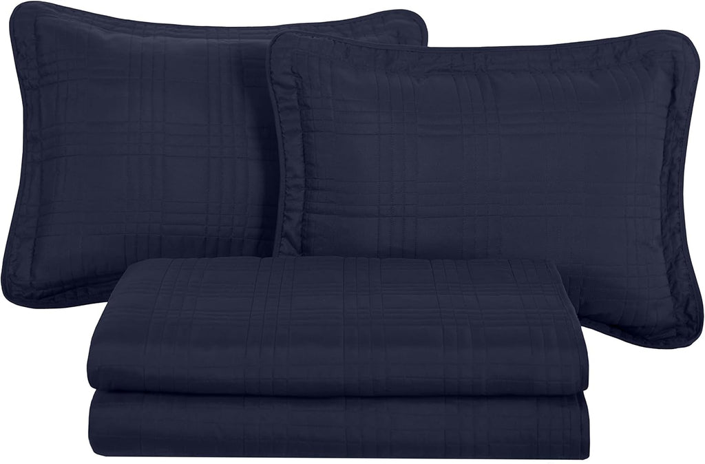 Kingston Queen Size Bedspread Set, 3-Piece Navy Oversized Quilted Microfiber Lightweight Bedspread Coverlet (100"X106") for All Seasons - Puck's