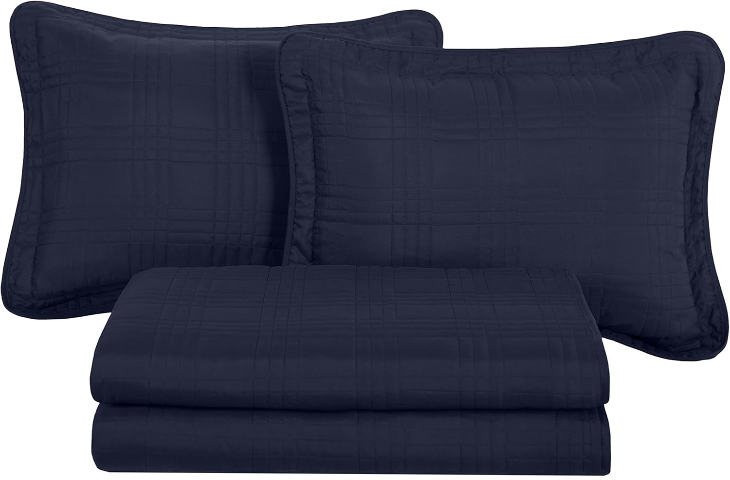 Kingston Queen Size Bedspread Set, 3-Piece Navy Oversized Quilted Microfiber Lightweight Bedspread Coverlet (100"X106") for All Seasons - Puck's