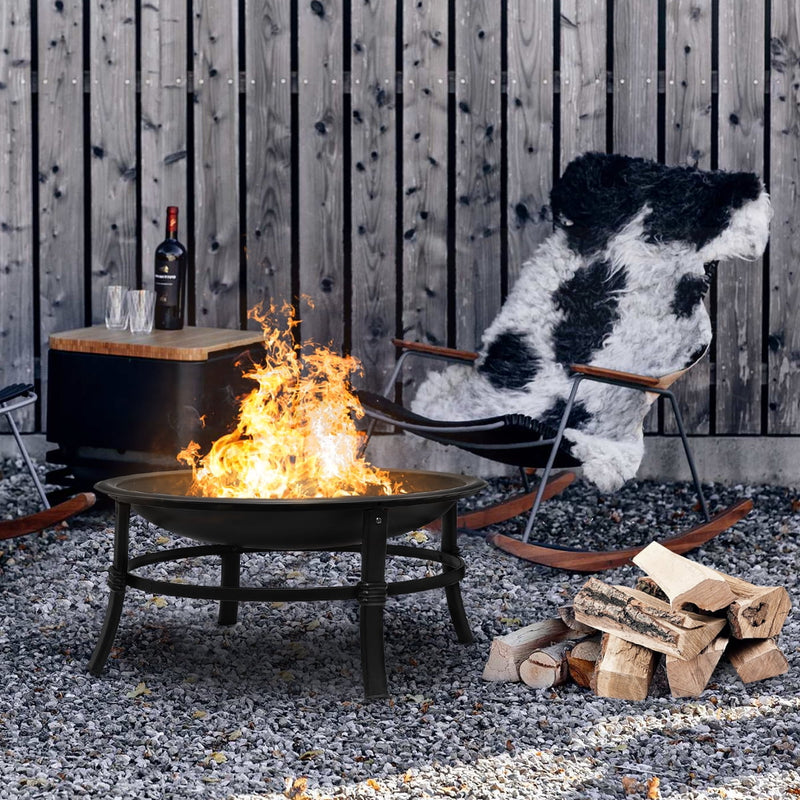 26 Inch Fire Pit for Outdoor round Wood Burning Fire Pit Bowl for Camping Picnic Bonfire Patio outside Backyard Garden Small Bonfire Pit Steel Firepit Bowl with Mesh Screen and Fire Poker - Puck's