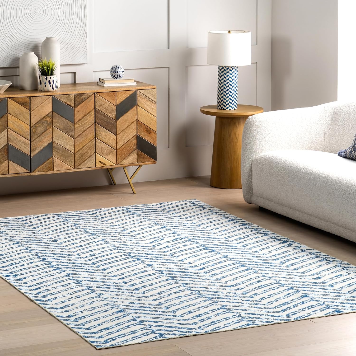 Machine Washable Geometric Area Rug, 5' X 8', Rosanne Blue - Puck's