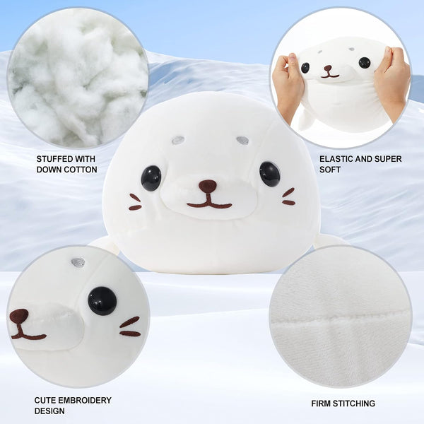 Super Soft Seal Plush Cuddle Pillow, Chubby Seal Stuffed Animal, Cute Plushie Birthday for Kids Girls Boys Baby, Adorable Plush Seal Stuffed Toy, 17.7" White - Puck's