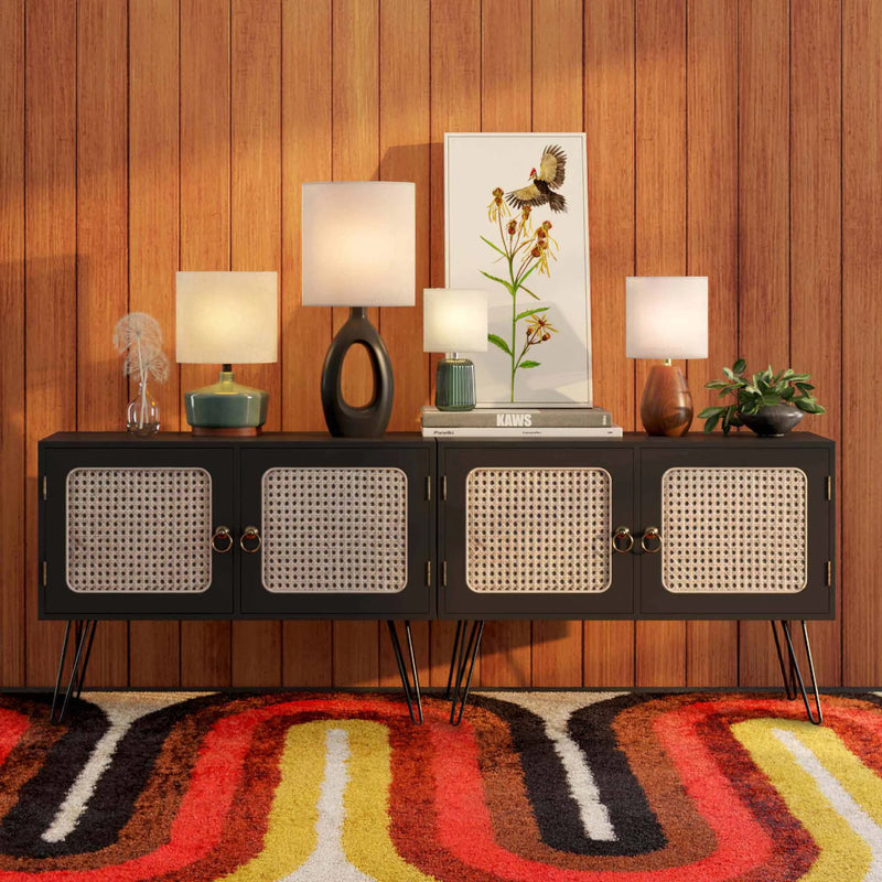 17" Tall Modern Mid-Century Ceramic Table Lamp with Wood Base - Puck's