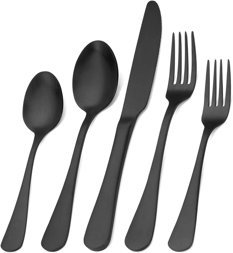Matte Black Silverware Set, Satin Finish 20-Piece Stainless Steel Flatware Set,Kitchen Utensil Set Service for 4,Tableware Cutlery Set for Home and Restaurant, Dishwasher Safe - Puck's