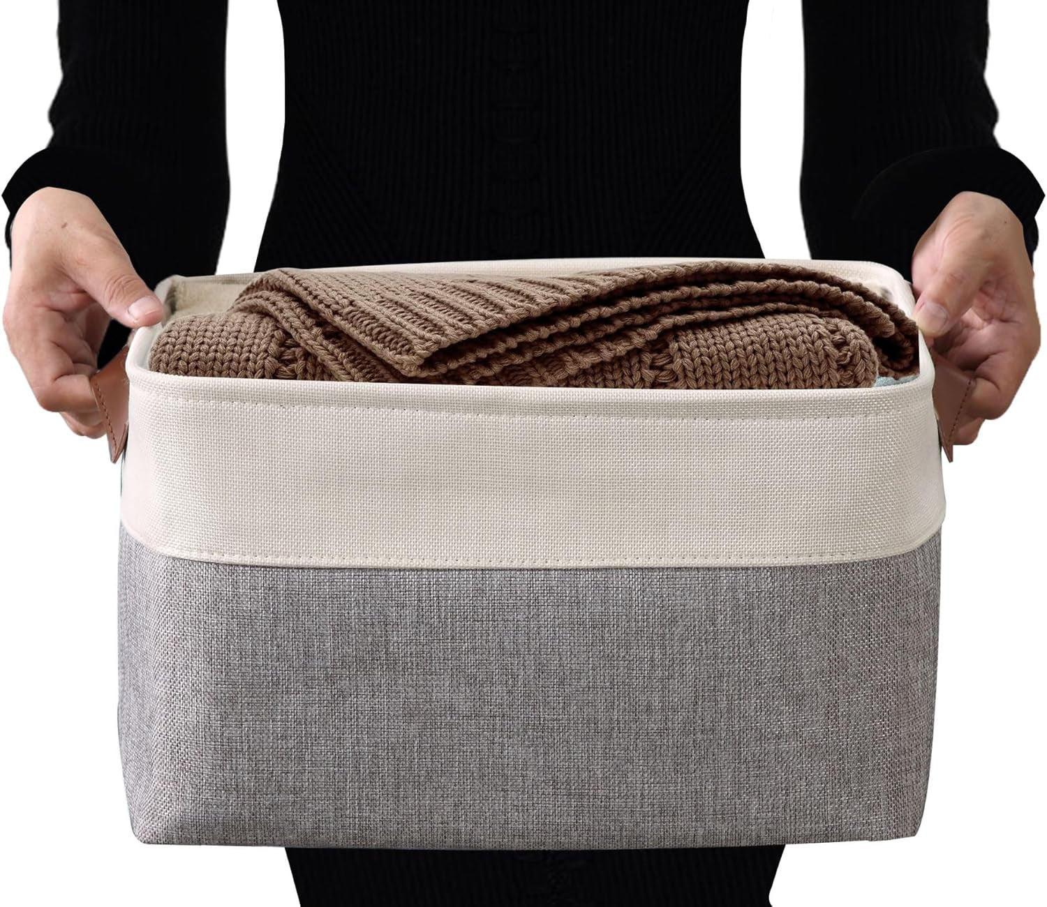 Storage Bins Fabric Storage Baskets for Shelves, Linen Closet Organization Toys Nursery (Grey and White, Large - 4 Pack) - Puck's