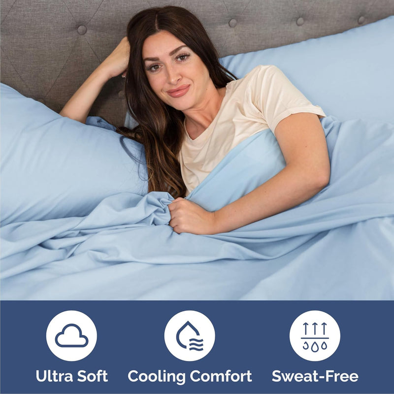 Cal King 6 Piece Sheet Set - Comfy, Breathable & Cooling - Hotel Luxury Bedding for Women, Men, Kids & Teens - 1 Flat & 1 Fitted Sheet & 4 Pillowcases W/Deep Pockets - Soft & Wrinkle Free - Baby Blue - Puck's