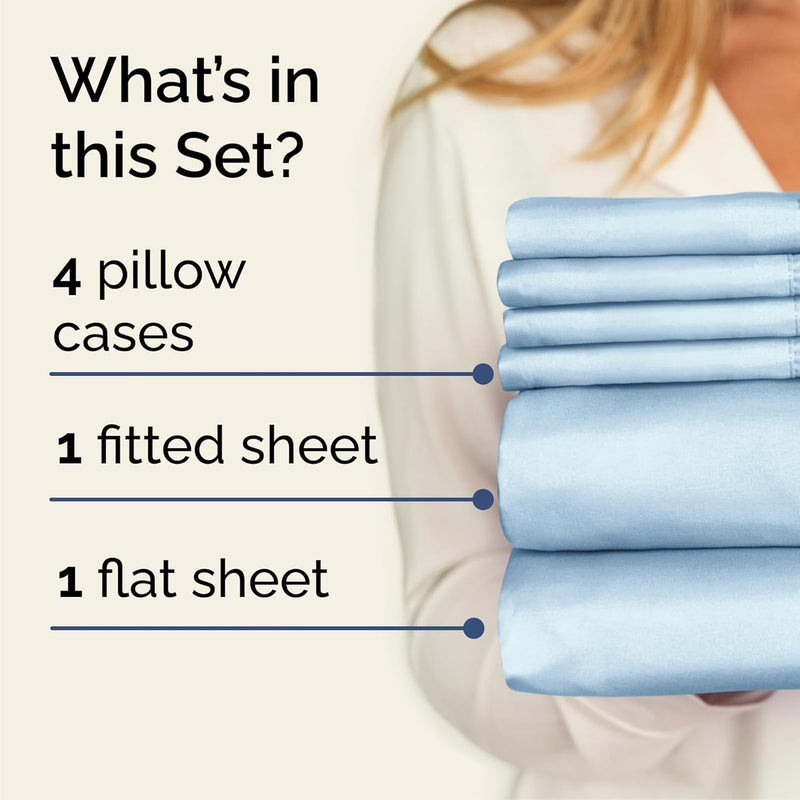 Cal King 6 Piece Sheet Set - Comfy, Breathable & Cooling - Hotel Luxury Bedding for Women, Men, Kids & Teens - 1 Flat & 1 Fitted Sheet & 4 Pillowcases W/Deep Pockets - Soft & Wrinkle Free - Baby Blue - Puck's