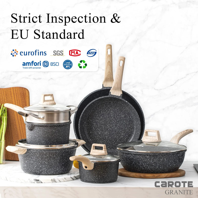 Pots and Pans Set Non Stick, Nonstick Kitchen Cookware Sets, 8 Pcs Induction Cookware (Black) - Puck's