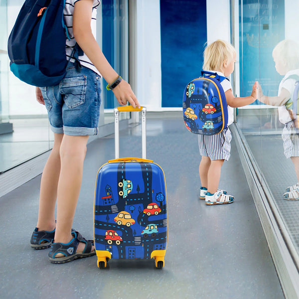2PC Kids Carry on Luggage Set 12'' Backpack & 18'' Rolling Suitcase for Travel - Puck's