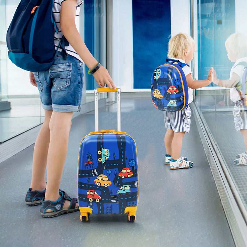 2PC Kids Carry on Luggage Set 12'' Backpack & 18'' Rolling Suitcase for Travel - Puck's