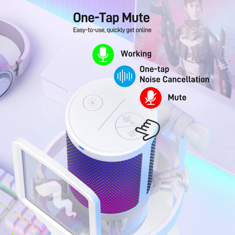 Gamerwave DGM20 RGB Gaming Microphone USB Condenser Mic Noise Canceling Mic with Mic Gain,Rgb Light,One Key Mute - Puck's