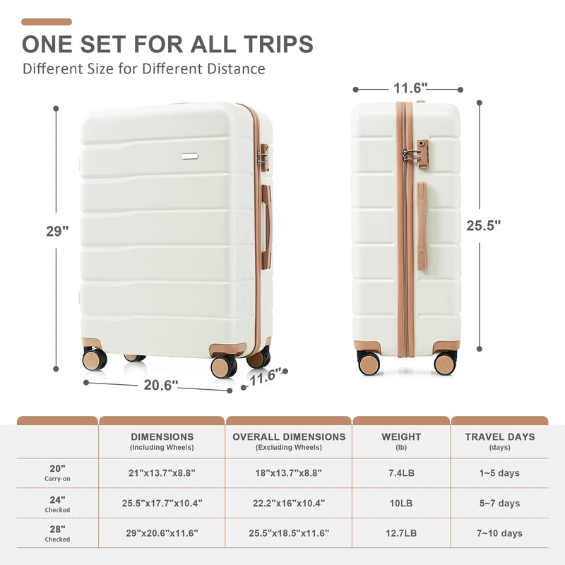 Luggage Sets 4 Piece, ABS Durable Suitcase with Travel Bag, ABS Hard - Puck's