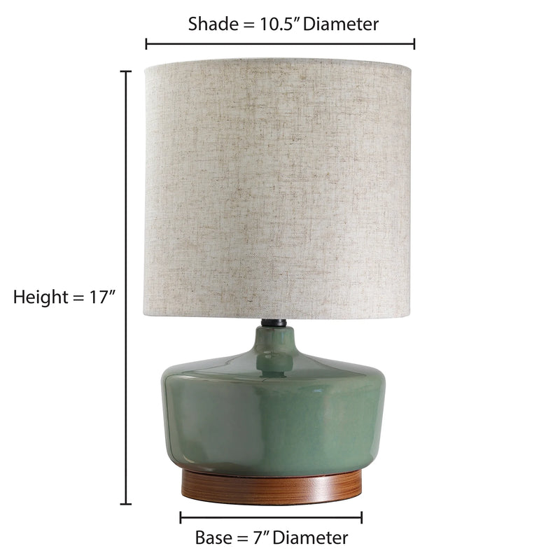17" Tall Modern Mid-Century Ceramic Table Lamp with Wood Base - Puck's