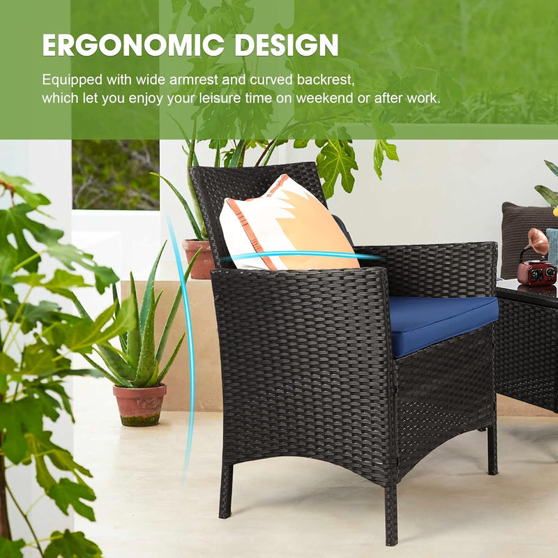 3 Pieces Patio Furniture Sets,Wicker Patio Set,Pe Rattan Patio Furniture,Patio Bistro Sets,Porch Furniture,Outdoor Conversation Sets,Wicker Patio Chairs,Balcony Furniture Set - Puck's