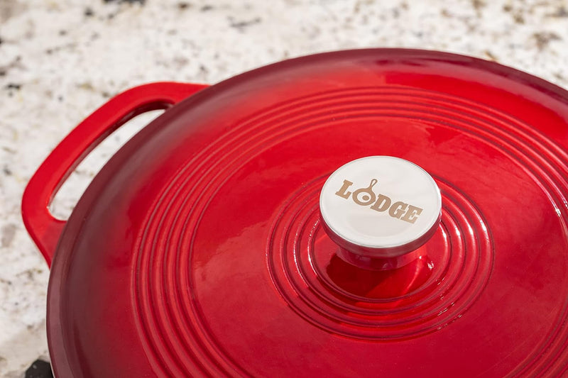 3.6 Quart Enameled Cast Iron Oval Casserole with Lid– Dual Handles – Oven Safe up to 500° F or on Stovetop - Use to Marinate, Cook, Bake, Refrigerate and Serve – Island Spice Red - Puck's