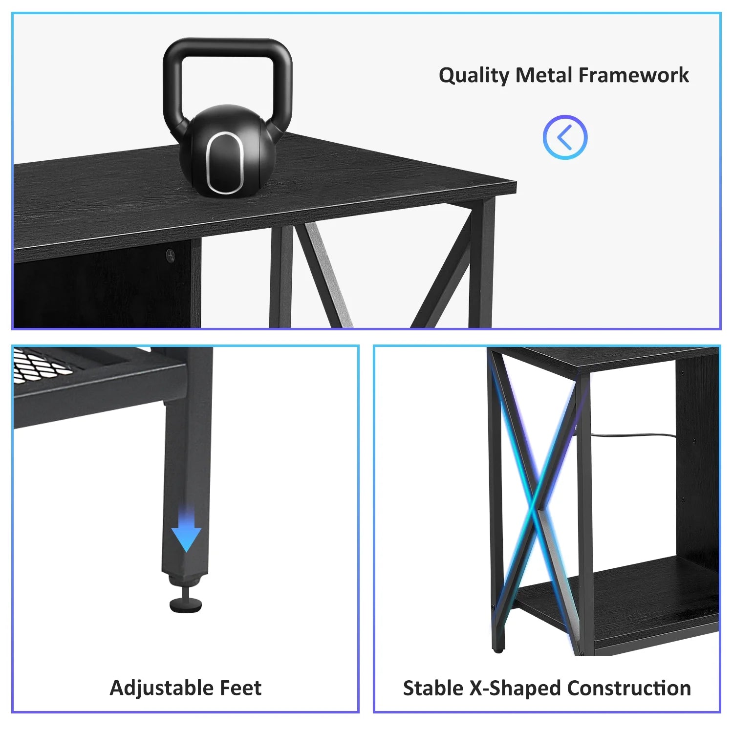 TV Stand for TV up to 65 Inches, TV Console Table with Led Lights & Power Outlets, Black - Puck's