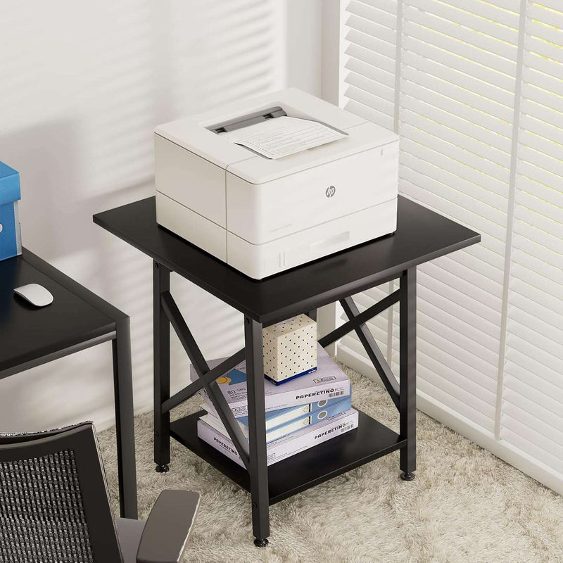 End Table 24 Inch for Living Room, Large Square Side Tables with X-Frame, Tall Industrial Bedside Nightstand with 2-Tier Storage, Black - Puck's