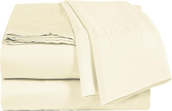 Viscose Sheet Set - Full Size, 100% Rayon Made from Bamboo,4 Piece Set with Deep Pockets up to 18 Inches - Luxuriously Soft, Cooling, and Silky Sateen Weave - Ivory (Full) - Puck's